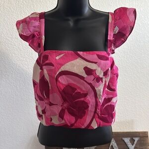 Crystal Sky Floral Puff Sleeve Crop Top - Size L - New Without Tags